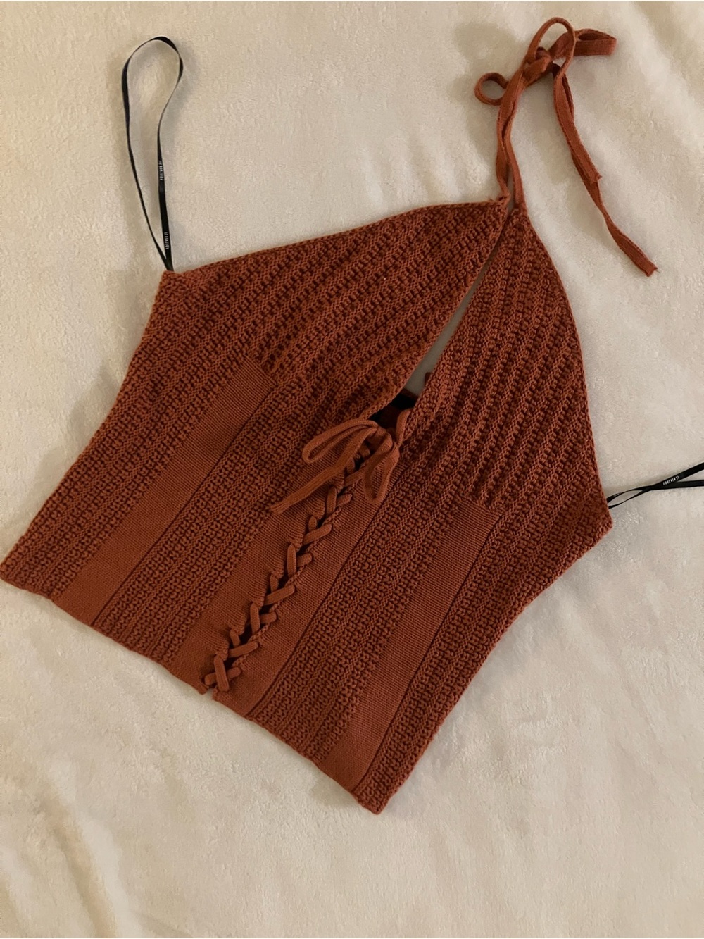 Forever 21 Rust Halter Lace-Up Knit Crop Top
